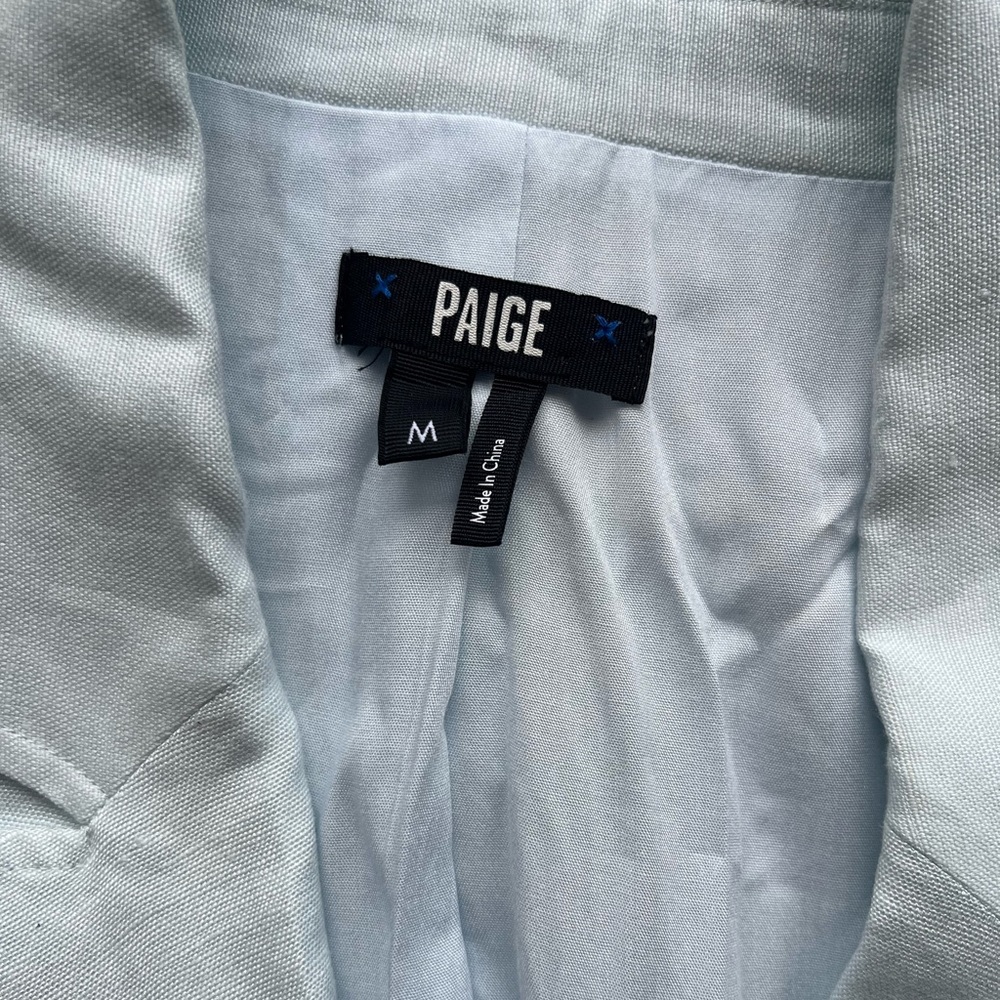 NWOT Paige Denim‎ Women's Light Blue Linen Dawson Double-Breasted Blazer Jacket - Picture 9 of 11